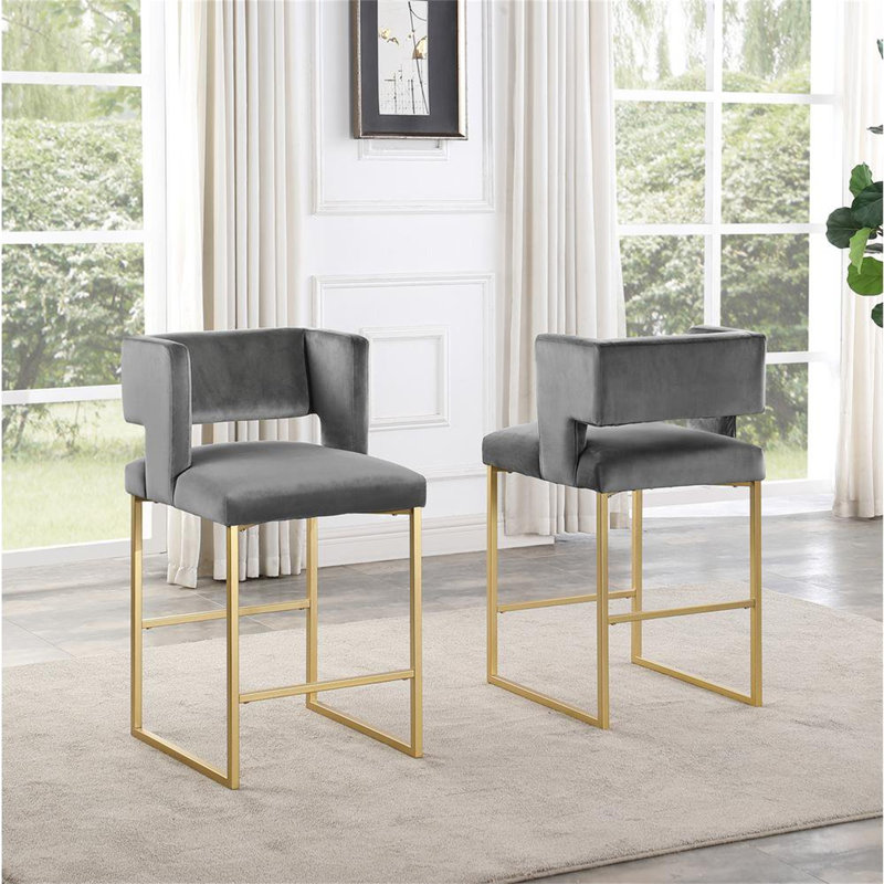 Ensemble de 2 tabourets de comptoir Modern Modern 27 po avec revêtement en velours gris doux, Siège gris / cadre doré