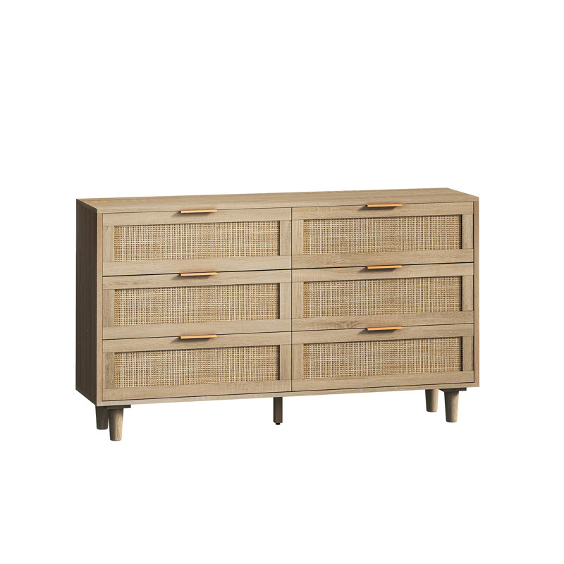 6-Drawers Rattan Storage Cabinet Rattan Drawer, Natural, 29.53" H x 51.18" W x 15.75" D