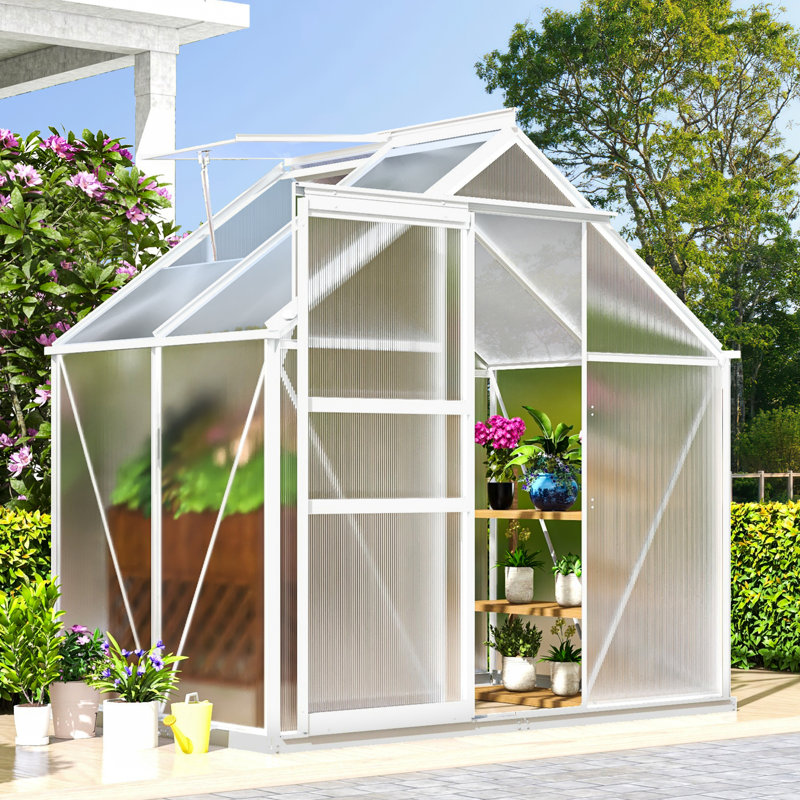 Balconera Greenhouse With Aluminum Frame, PC Panels, Silver, 76.8"H x 74.4"W x 74.4"D