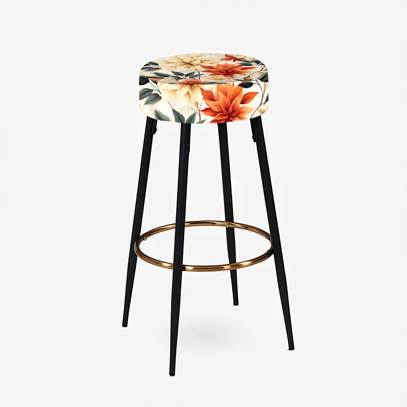 Ensemble de 2 tabourets de bar beige et rouge avec fleurs d'automne rétro