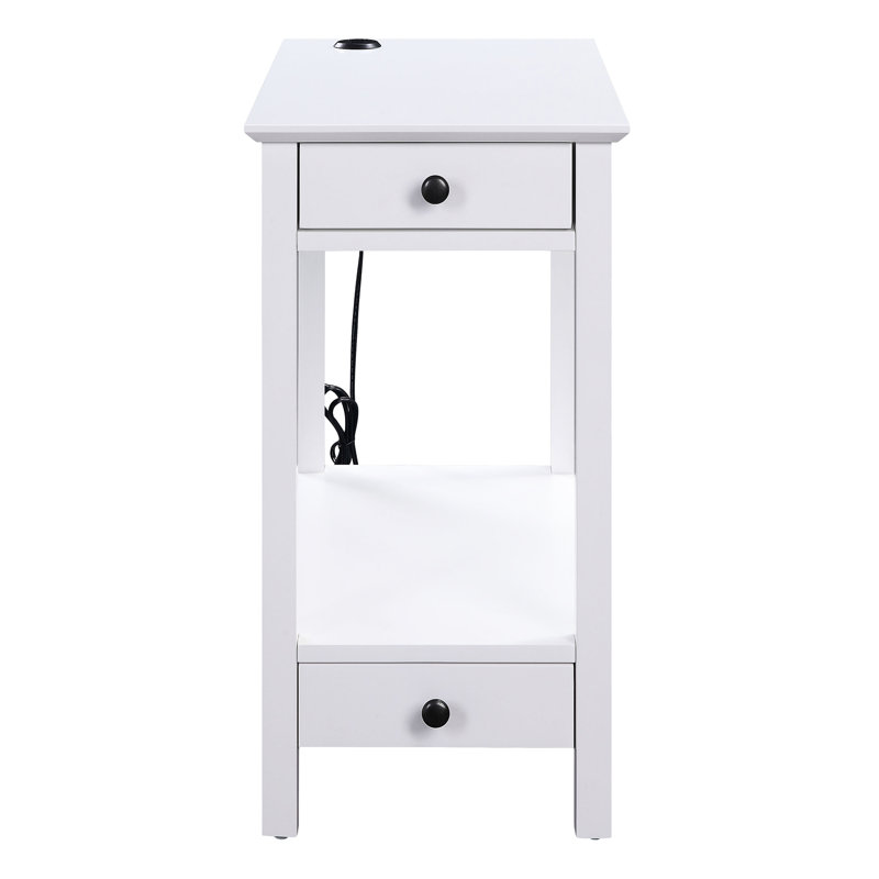 Table d'appoint blanche avec 2 tiroirs et espace de rangement