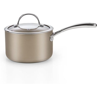Casserole standard de 3 pintes avec couvercle en verre, casserole antiadhésive en céramique anodisée dure, casserole à lait de cuisine, va au lave-vaisselle et au four, batterie de cuisine compatible avec induction, bronze