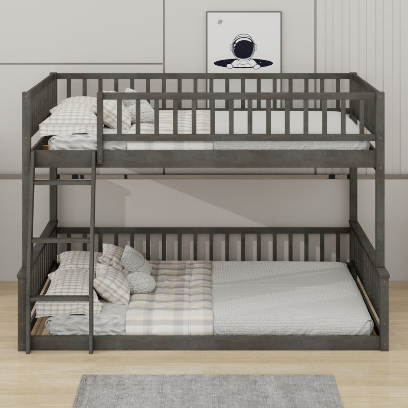 Bunk Bed With Ladder And Guardrails, Gray