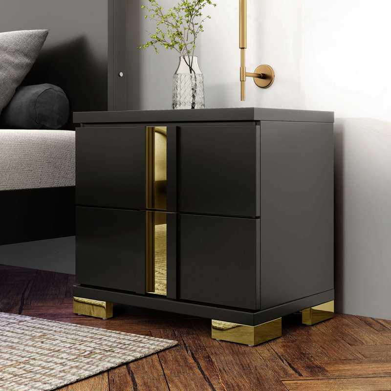 Clemson 2-Drawer Nightstand, Black/Gold
