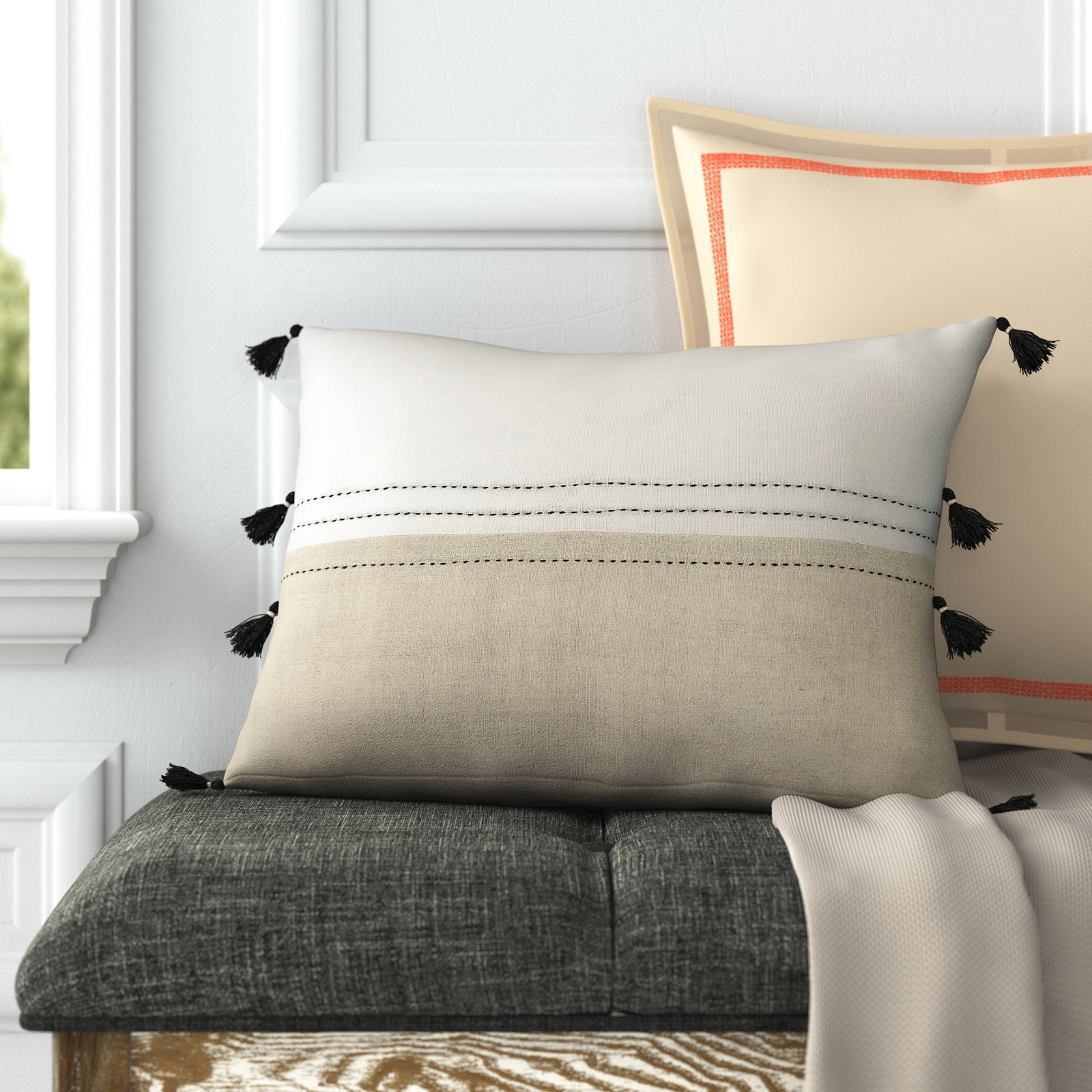 Griffin Striped Linen Lumbar Throw Pillow, No Fill