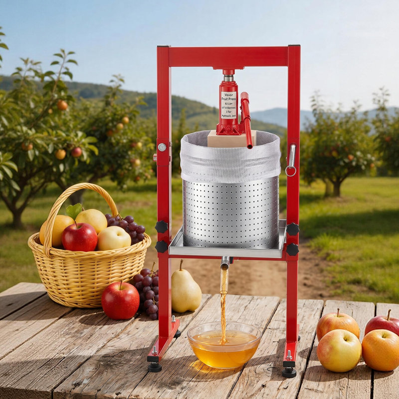 Presse-vin hydraulique à fruits, 7,93 gallons / 30 L, presse-agrumes manuel en acier inoxydable, broyeur à cidre de pomme et de raisin, presse à fromage / teinture / à base de plantes, avec 2 sacs-filtres, pour la cuisine