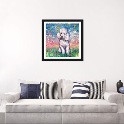" White Poodle Night " Oil Painting