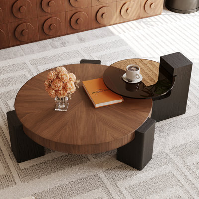 Modern Nesting Coffee Table Solid Wood Round Table For Living Room