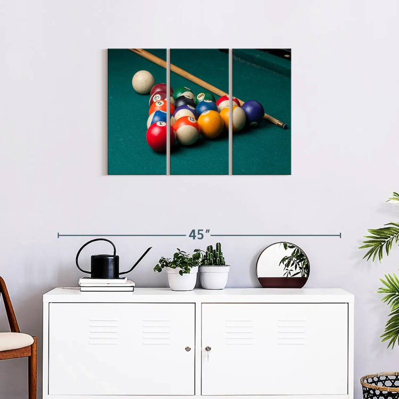 «Billiard Game Installation», 3 pièces sur toile, H 20 po x l 33 po x P 1,25 po