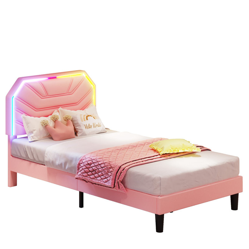 Bed Frames With Lighted Headboard, Twin XL, Pink