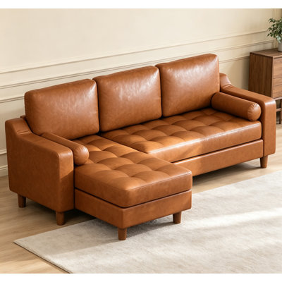 Canapé d'angle en L de 226 cm (89 po), canapé moderne en similicuir vert avec coussins épais et capitonnage à canaux pour salon