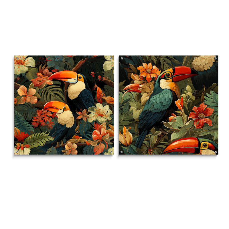 Ensemble de 2 tapisseries toucan, H 16 po x l 33 po