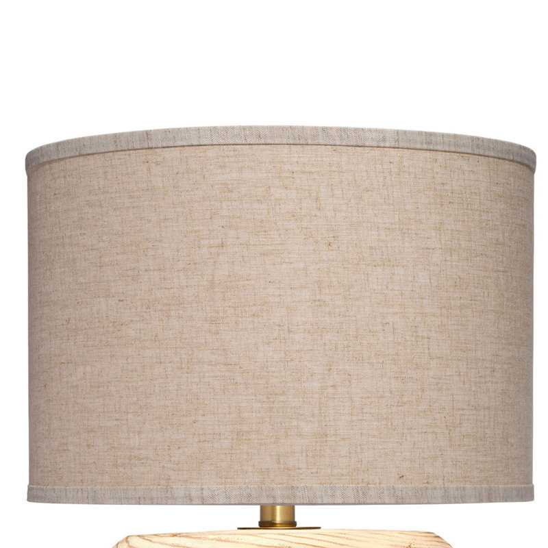 Lampe de table Timy Accent, 18 pouces, abat-jour tambour en lin, base en bois brun