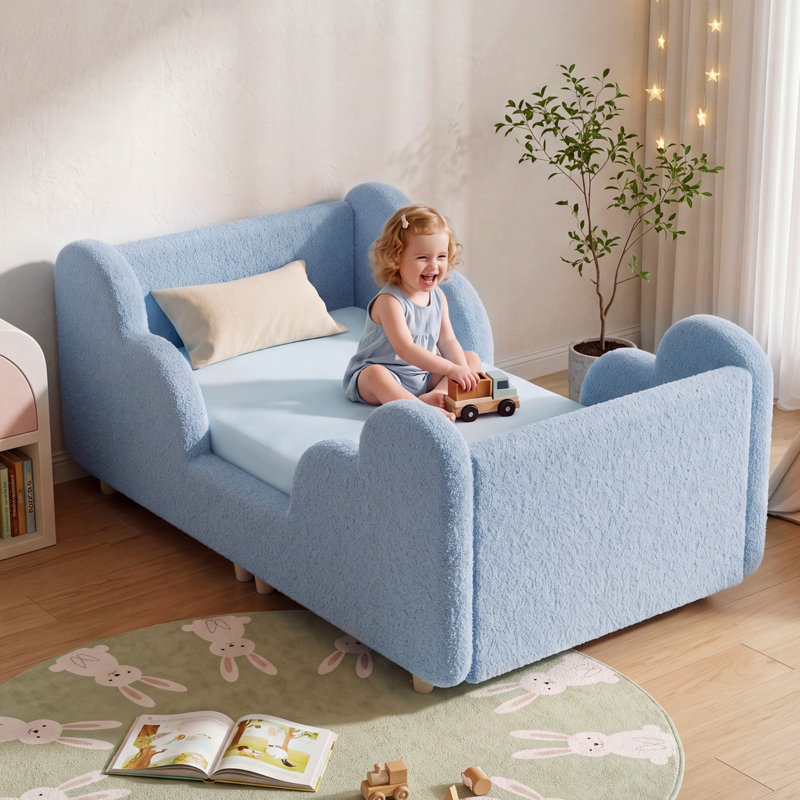 Toddler Cloud Bed (2-7y) - Removable Guardrail Velvet Bed , Blue