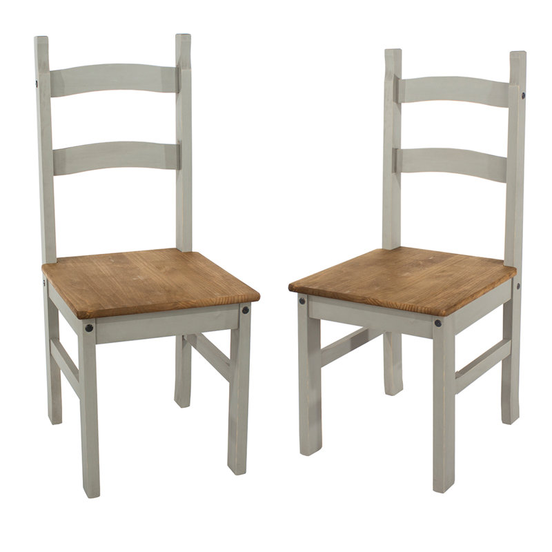 Nolea 17.67'' H Pine Solid Wood Side Chair, Brown/Gray