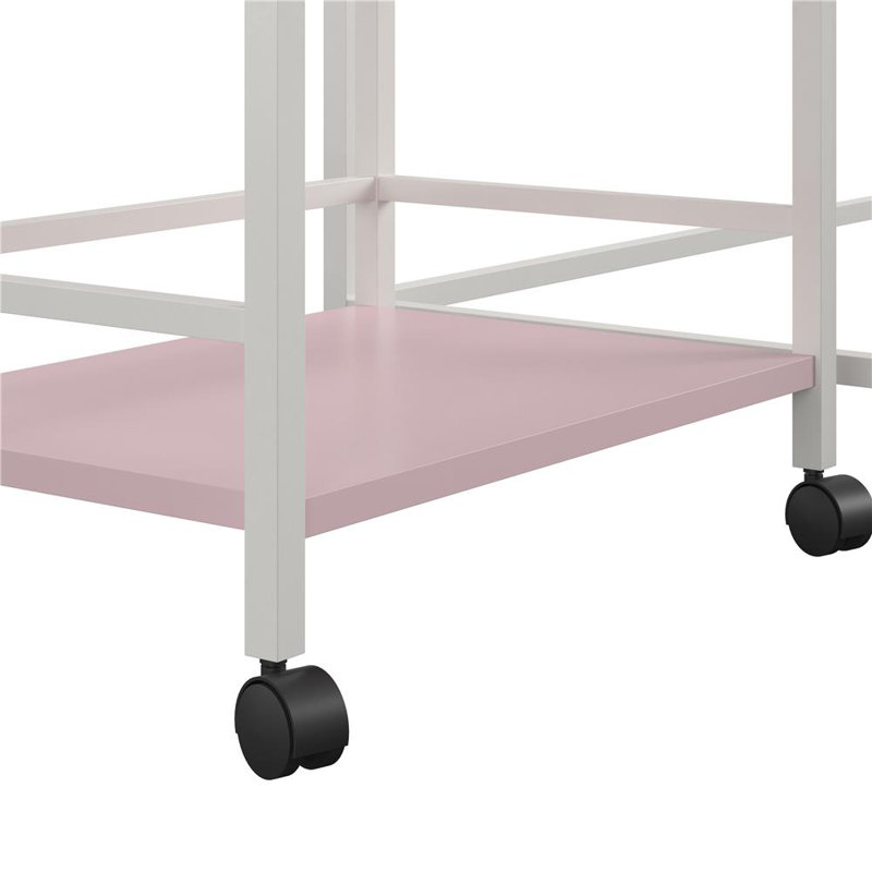 Funderburg Desk with Rolling Cart, Light Pink/White