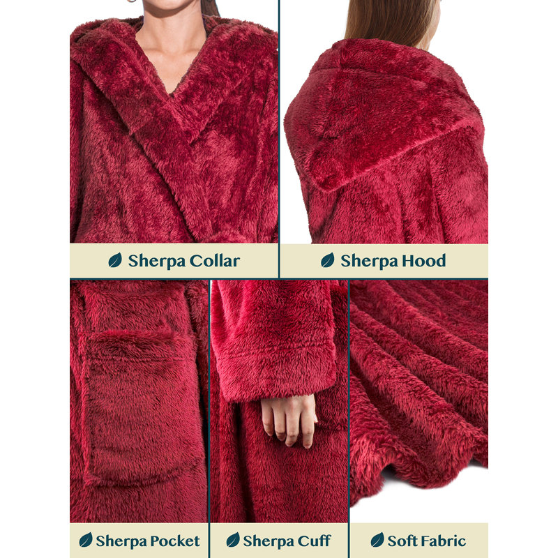 Pavilia 100% Premium Microfiber Polyester Fleece Fleece Mid-Calf Bathrobe with Pockets and Hood