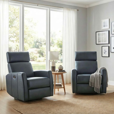 Top Grain Genuine Leather Power Swivel Glider Recliner with Dual Armrests （Set of 2)