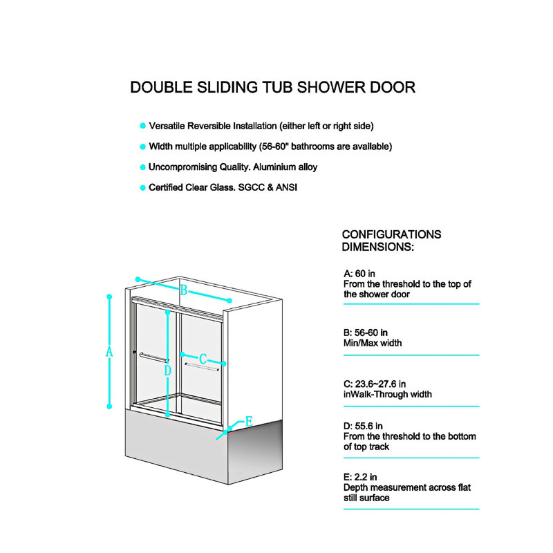 Porte de douche double coulissante,, Chrome chrome