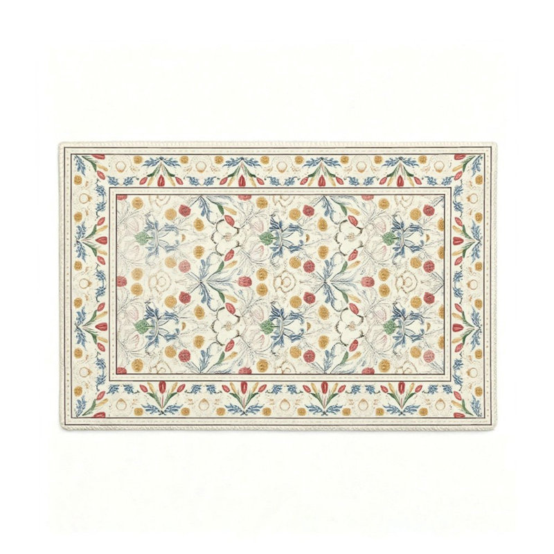 Tapis crème à bordure florale vintage 47 po x 31 po