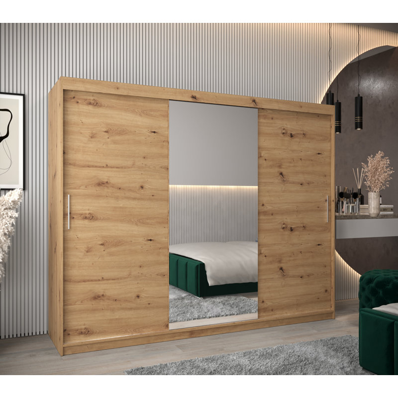 Ashritha 3 Door Manufactured Wood Wardrobe, Artisan Oak