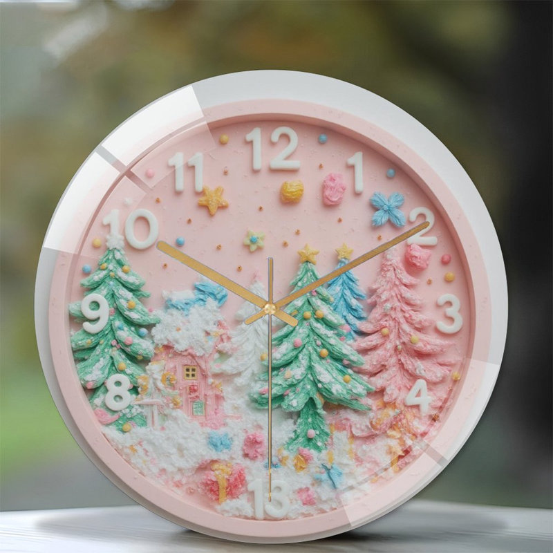 Pink-Christmas-Sugar-Art-Clock Art - 12'' Modern Glass Wall Clock