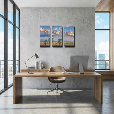 'Morning Fog In The Tetons - Grand Teton National Park' By Darren White Triptych Wall Art, 36" x 24"