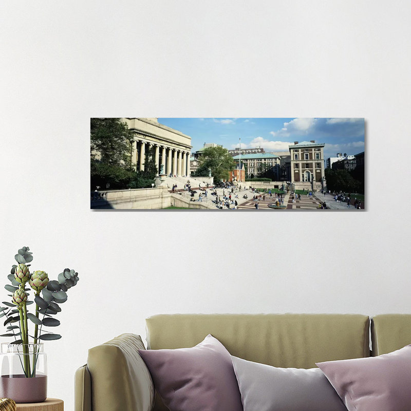 Group Of People In Front Of A Library, Library Of Columbia University - Wrapped Canvas Panoramic Print