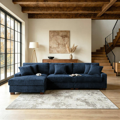 3 - Piece Upholstered Faux Rabbit Fur Flannel Modular Sectional Sofa with Armrests & Throw Pillows