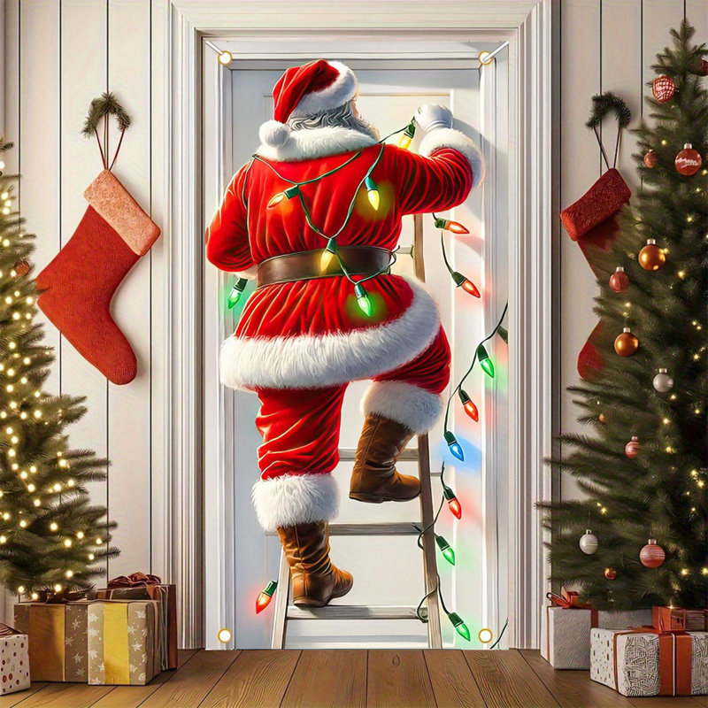 Kbndieu 35 X 71 Inch Christmas Door Cover Christmas Door Curtain Christmas Day Door and Wall Decoration Festival Party Decoration