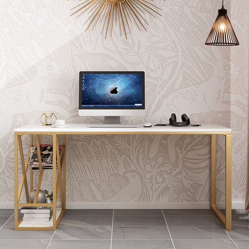 Table intégrée de style nordique combinant dalle de roche et bureau, H 29,53 po x l 51,18 po x P 23,62 po