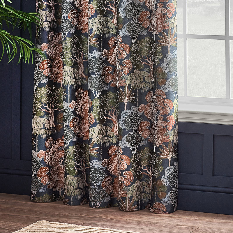  Jacquard Eyelet Curtains, Navy, 117 x 183 cm