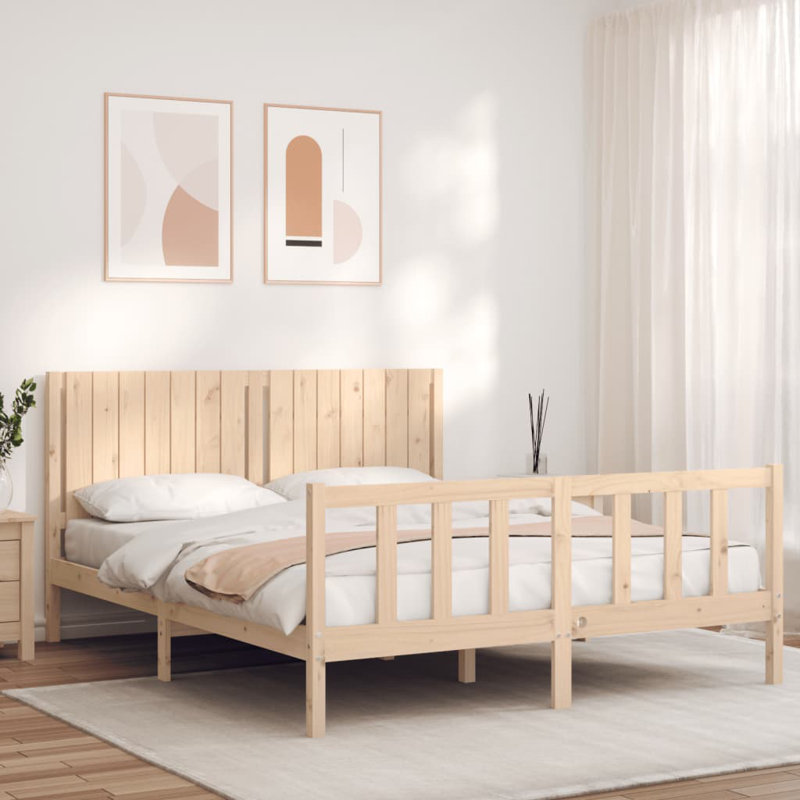 Sharpley Solid Wood Bed, Beige, 200 x 150cm