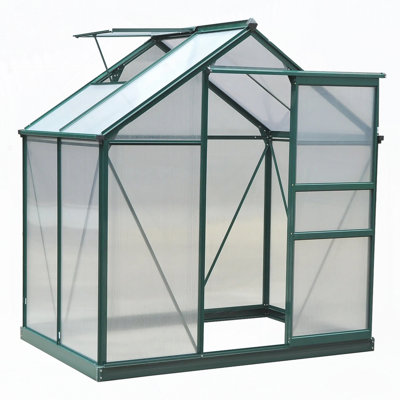 Greenhouse 6' x 4' for Outdoors, Polycarbonate Greenhouse with Rain Gutter and Roof Vent