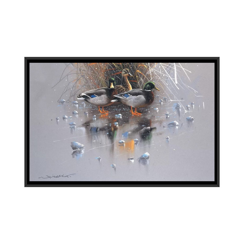 « three ducks », impression sur toile, H 18 po x l 26 po x P 1,5 po, Toile avec cadre noir, Pas de tapis