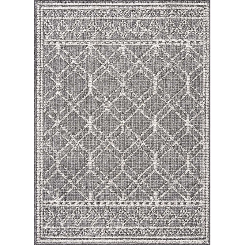 Janyssa Geometric Outdoor Gray Area Rug, Rectangle 2' x 3'
