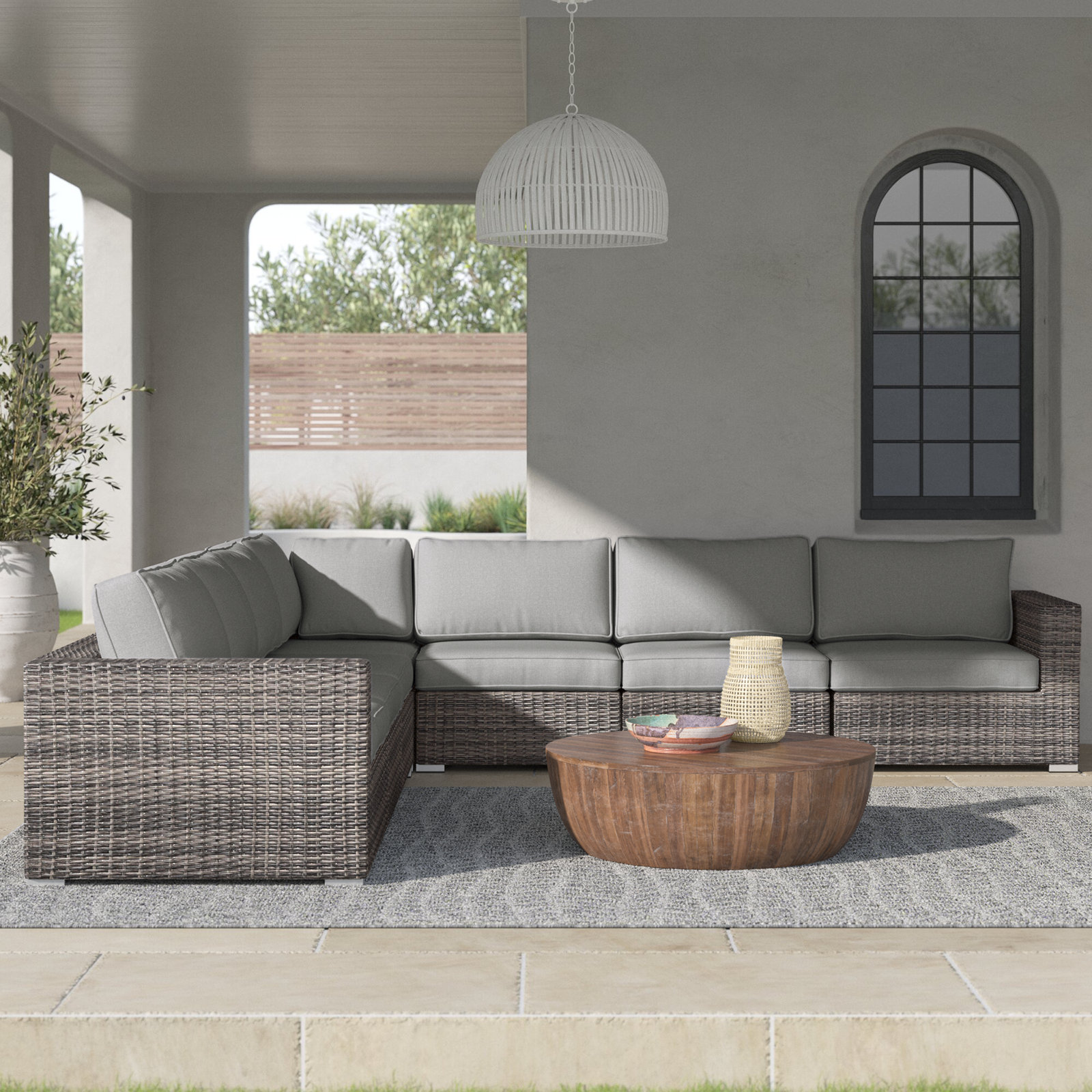Foxtrot 122" Sunbrella® Patio Sofa, Olefin Gray Cushion/Mixed Gray Frame