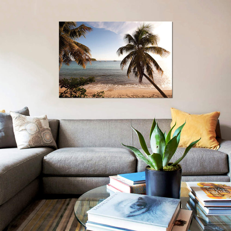 «Palm Trees on Beach at Sunset Culebra Island Puerto Rico», reproduction de photo sur toile, H 12 po x l 18 po x P 1,5 po
