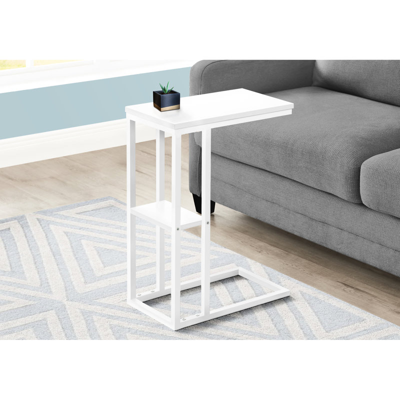 Table de bout contemporaine - blanc, plateau en stratifié et base en métal pour espace de vie