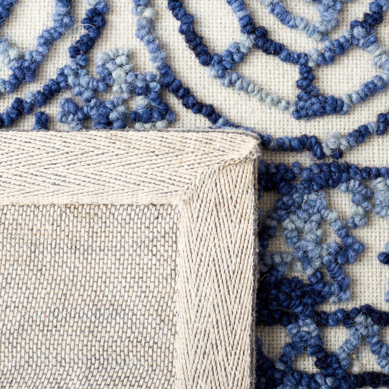 Tapis bleu marine / ivoire en laine touffeté à la main Manke Southwestern, Carré 6 pi