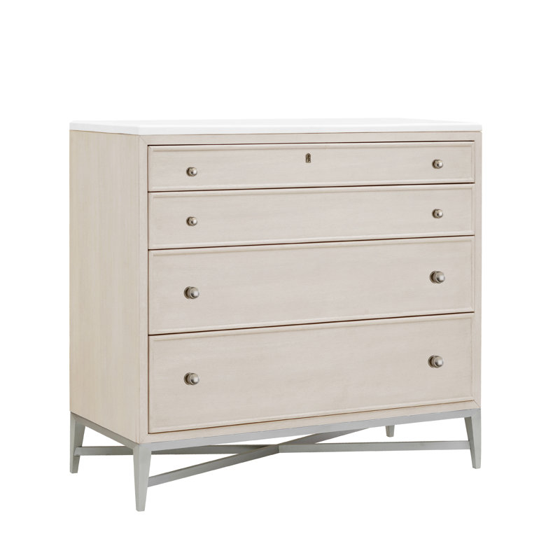 Ashby Place Beige and White 4-Drawer Bachelor's Chest with Marble Top