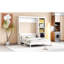 Lit escamotable double avec bureau et bibliothèque, blanc-492145513