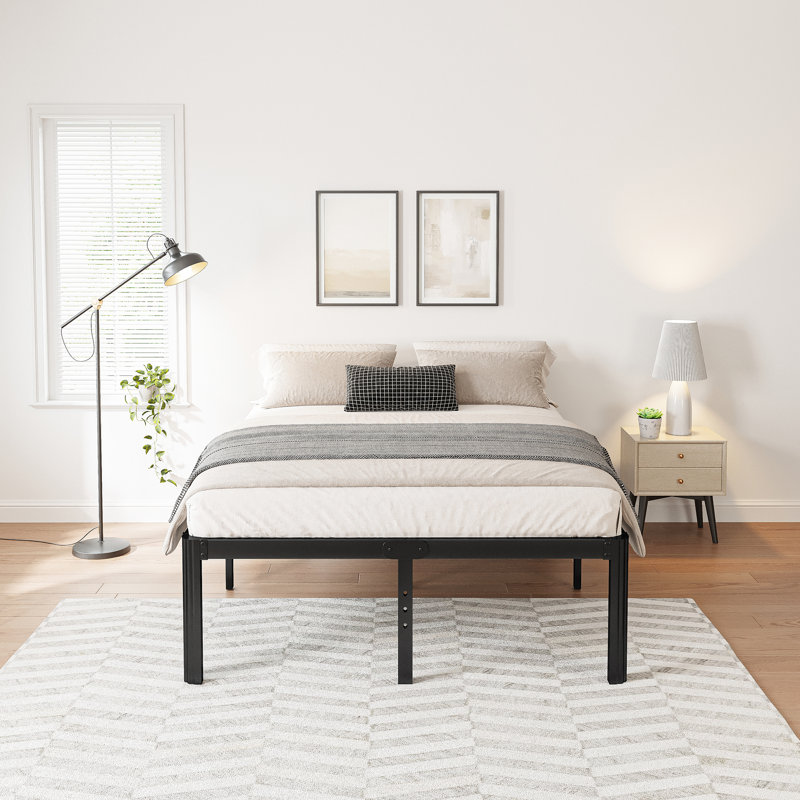 Millwood Pines Roseann 18'' Heavy Duty Steel Platform Bed Frame with Round Corners, No Box Spring Needed, Noise Free