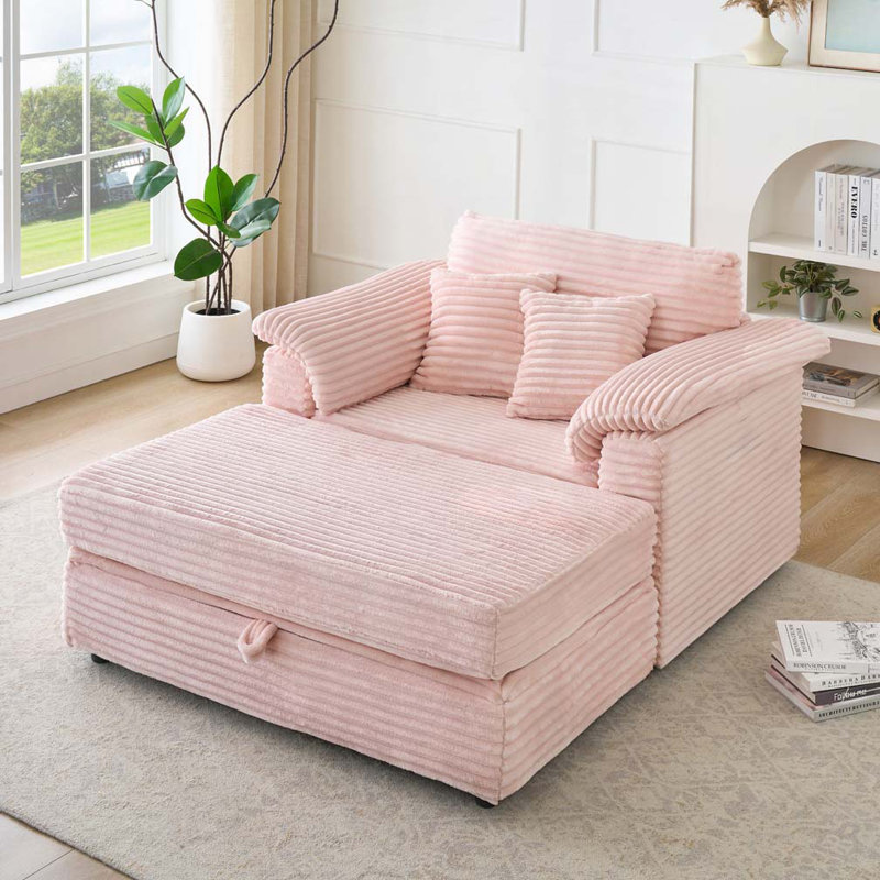 Fauteuil d'appoint en velours côtelé avec tabouret de rangement, Rose
