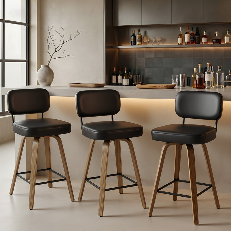 Tabouret de bar et de comptoir pivotant Loranza, Noir, Tabouret de comptoir (siège d'une hauteur de 26 p, Brun