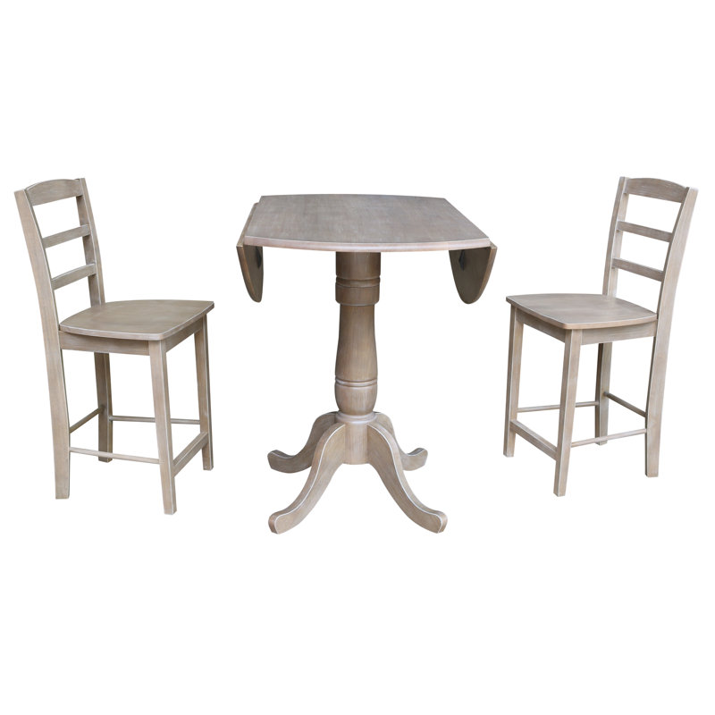 Dekeshia Counter Height Drop Leaf Solid Wood Dining Set, Washed Gray Taupe