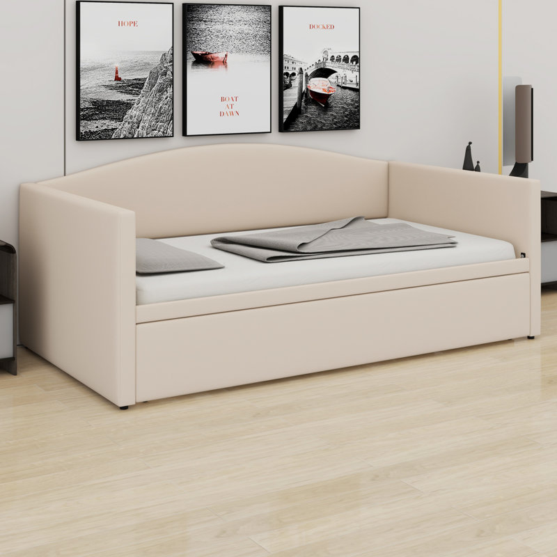 Lit de jour rembourré avec lit gigogne, Beige