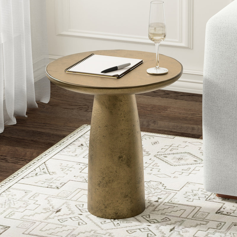 Table de bout contemporaine en aluminium coulé avec plateau rond l 18 po Dominique