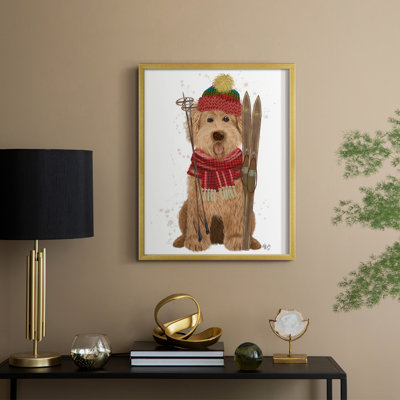 Goldendoodle Ski Dog Framed Print - Solid Wood