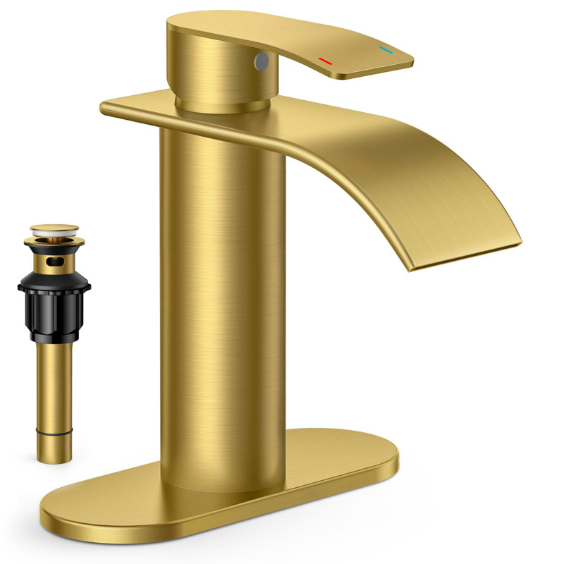 Single-Hole Single-handle Bathroom Faucet with Drain Assembly, Gold
